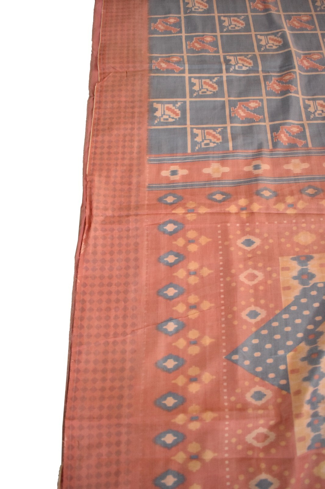 FNC Vintage Blue Sambalpuri Ikat Sarees Handwoven Art Silk Sari Fabric Antique