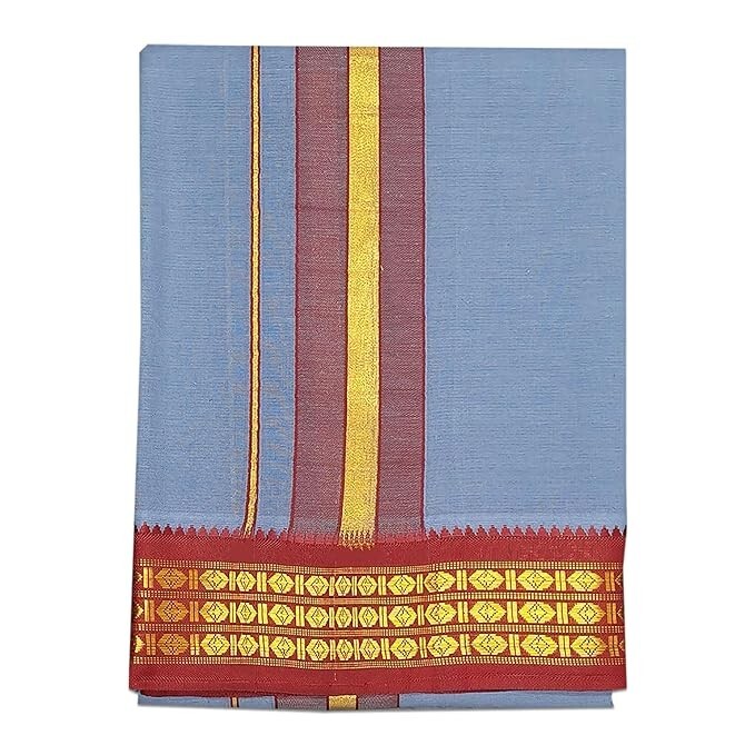 Cotton Colour Dhoti, Cotton 4 Meter Dhoti and 2.25 Meter Towel Set 9X5 Gray