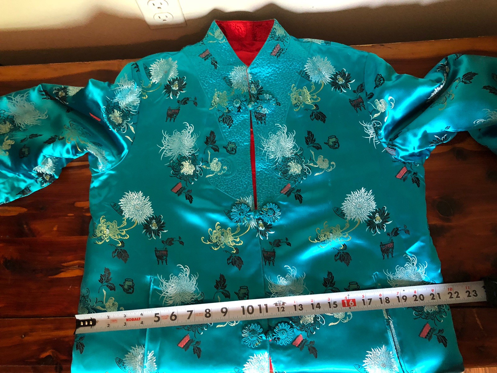 Vtg Peony Brand Chinese Kimono Size 38 Women’s S-M Reversible Blue Or Red FLAWED