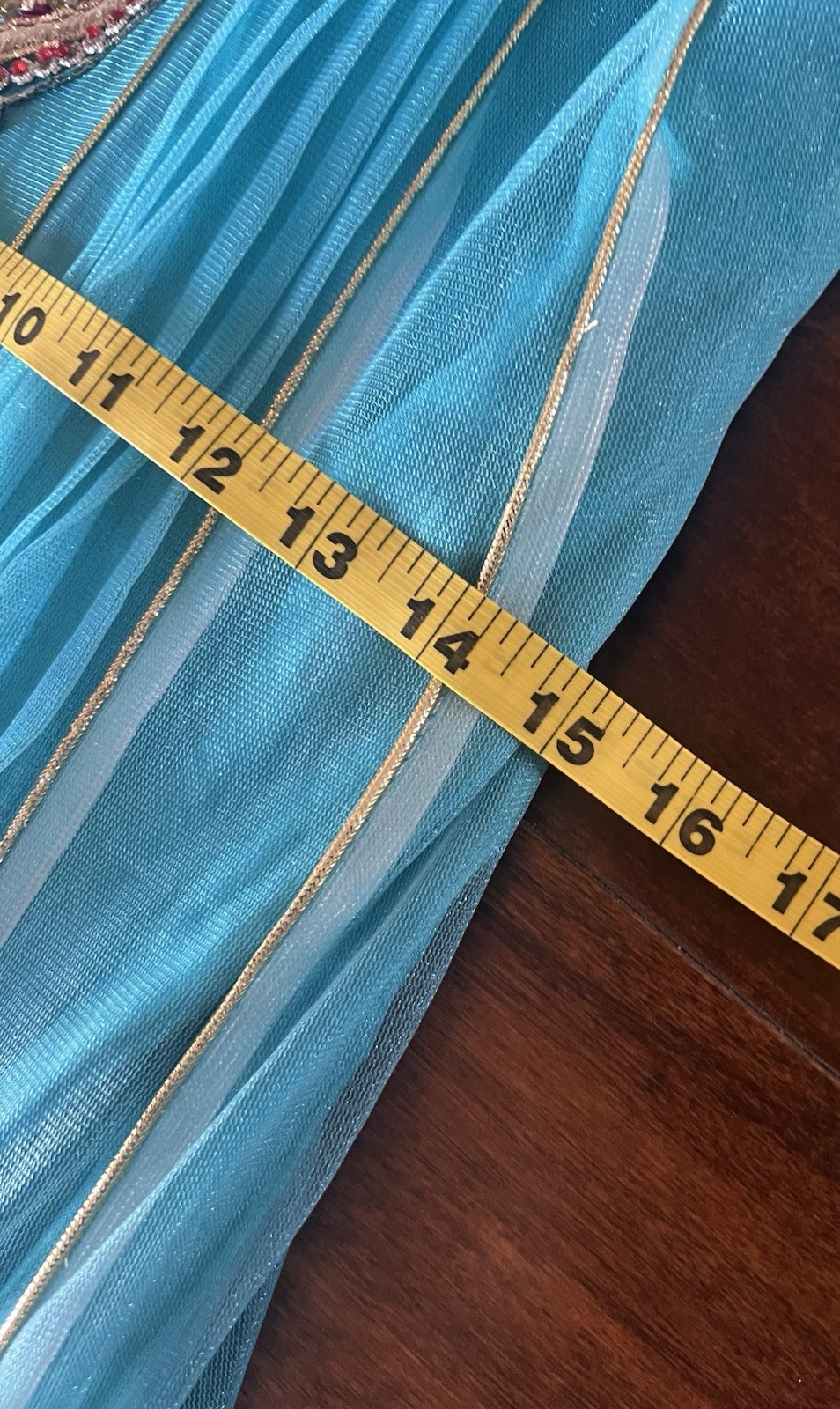 Handmade Custom Anarkali dress/suit Teal/Gold Embellished Size 11/12 India