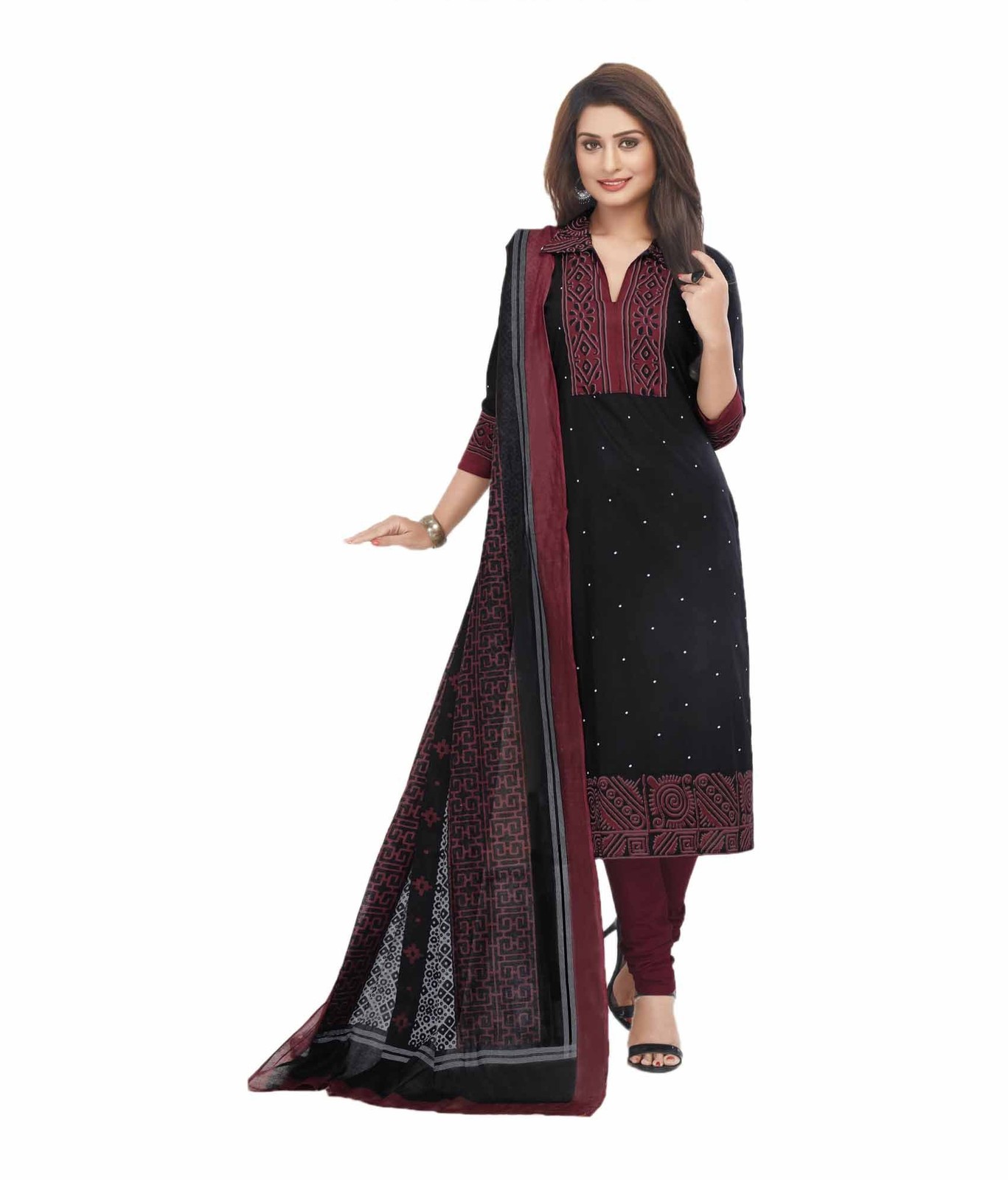 Miraan Cotton Readymade Salwar Suit Black Large | MIRAANSAN7024L
