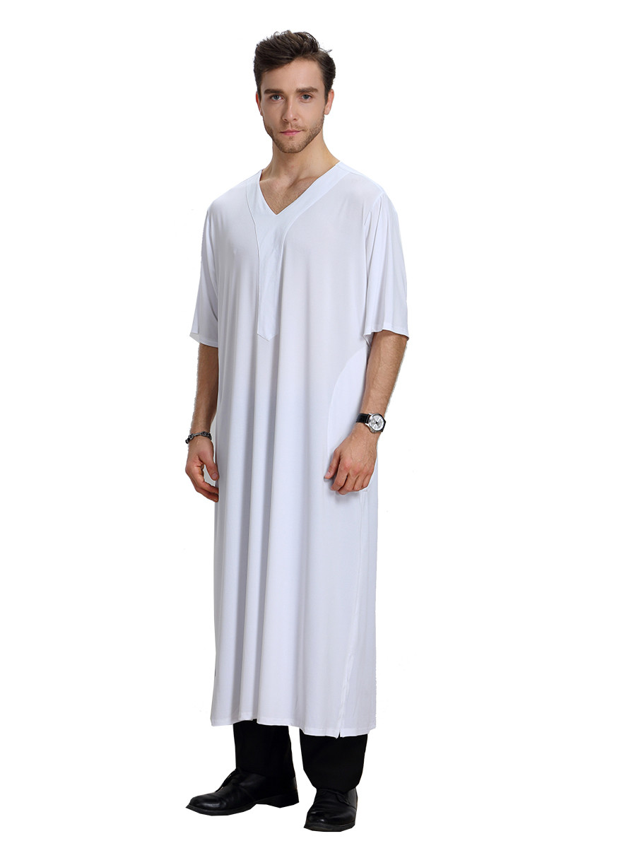 Saudi Muslim Men Abaya Dishdasha Jubba Thoub Thobe Kaftan Short Sleeve Ramadan