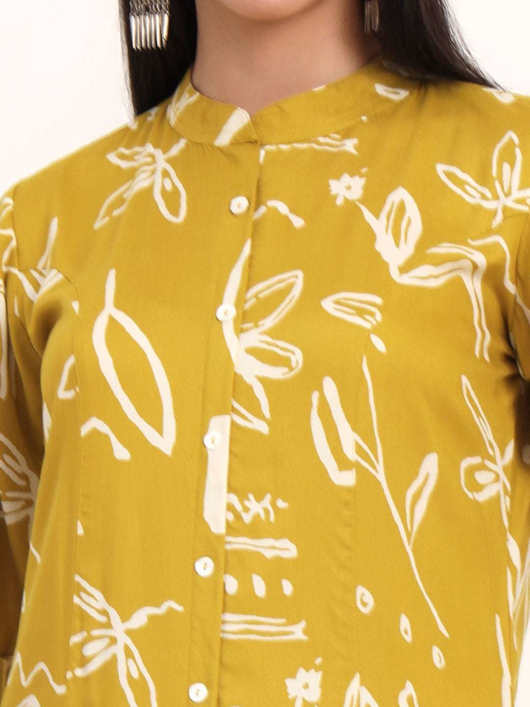 Oversized Mustard Side Slits Abstract Rayon A-Line Kurta Women Ethnic Indian