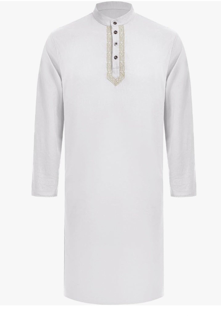 Men’s White Embroidered Thobe Abaya Kaftan Islamic Eid Robe Size S NWT