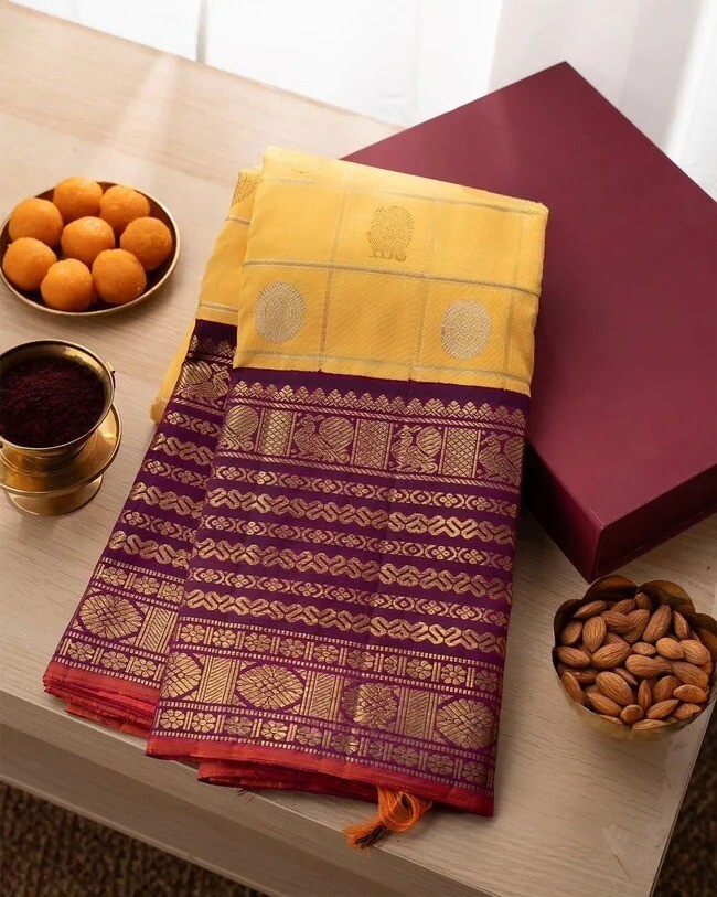 Banarasi soft silk saree for women, with copper zari work Indian Sari
