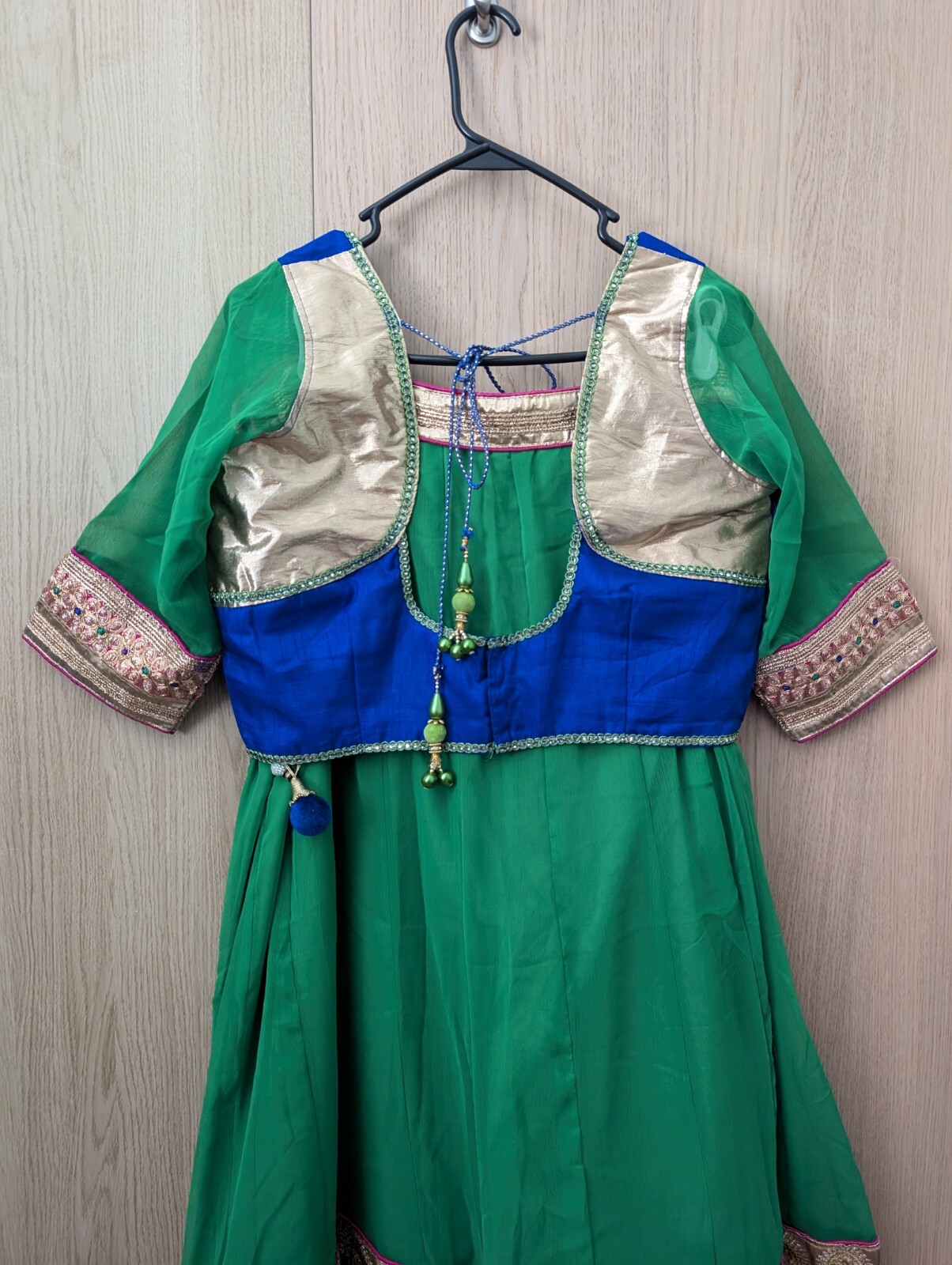 NEW Garba Lehenga Choli XL Sz 40 Parrot Green Blue Gold Wedding Indian Party