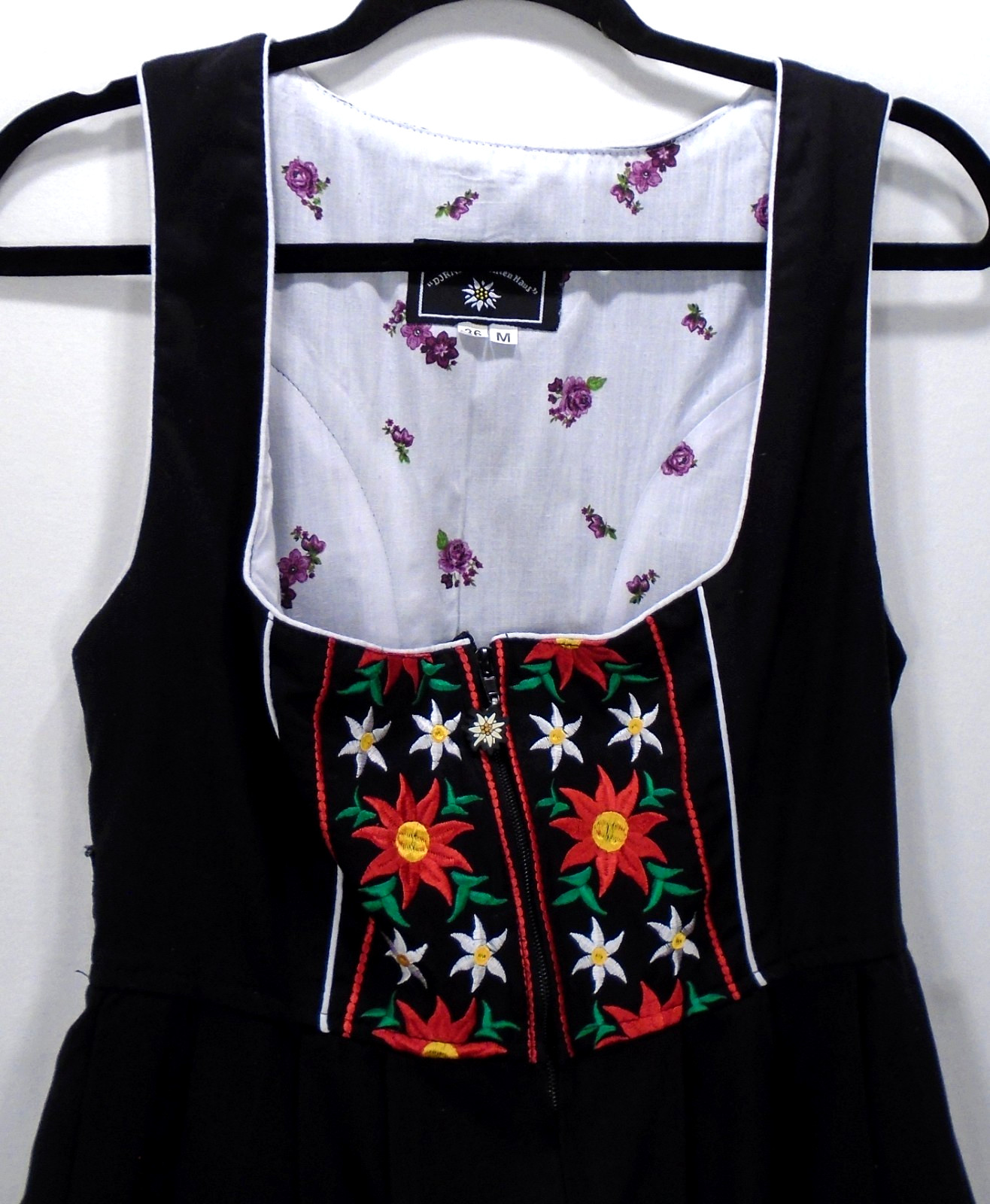 German Trachten Haus Dirndl Embroidered Black Dress Apron Octoberfest 36