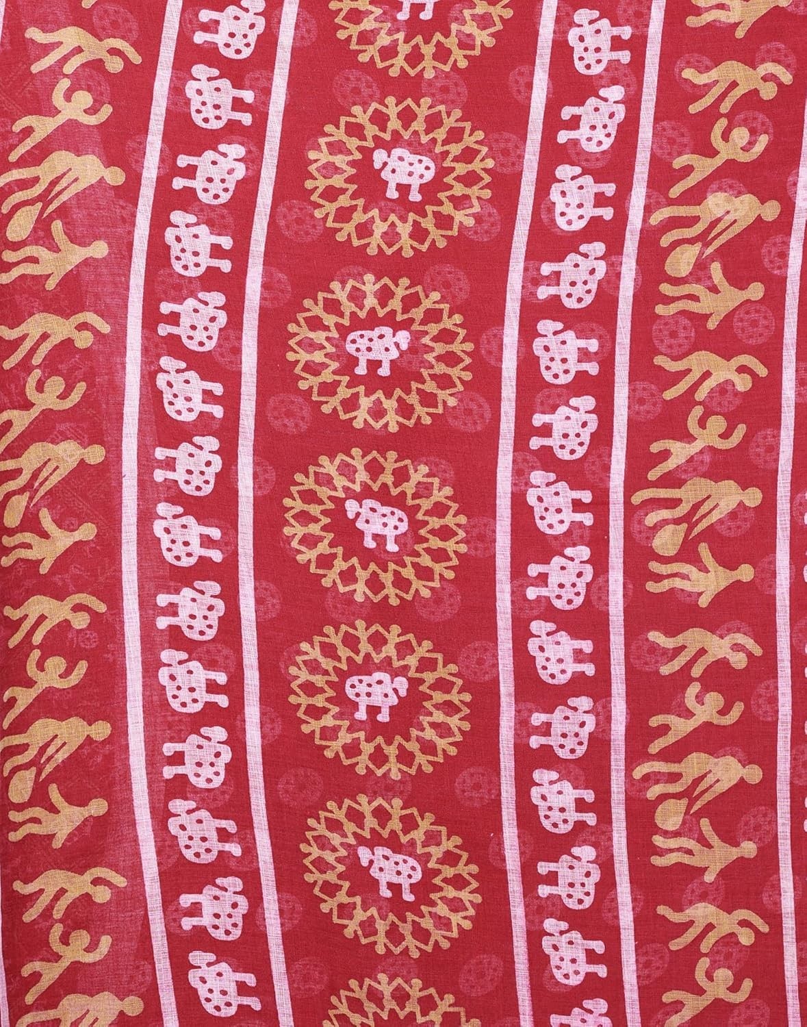 Women’s Cotton Linen Printed and Zari Border Saree with Unstitched Blouse Piece
