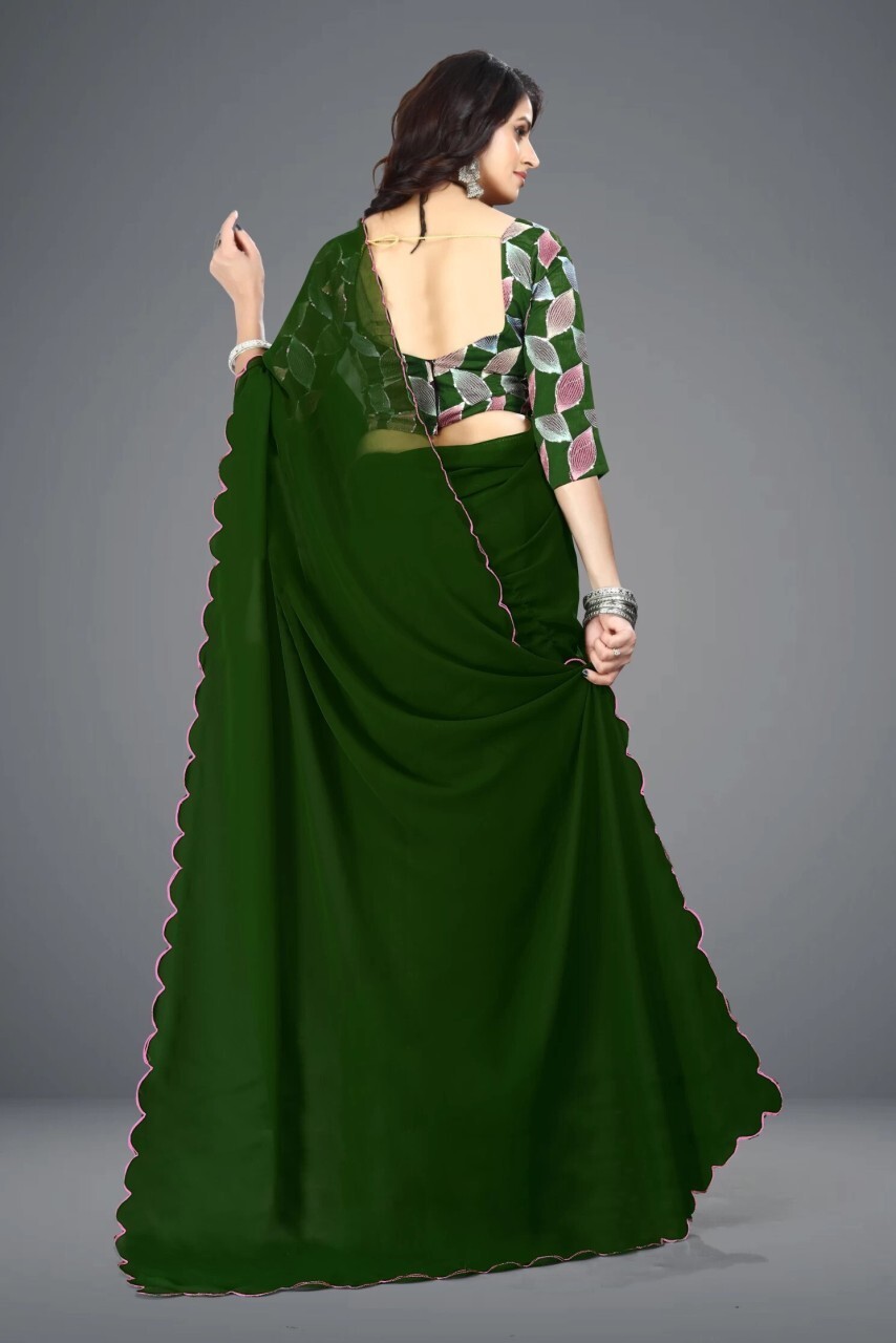 Solid/Plain Bollywood Georgette, Silk Blend Saree (Green)