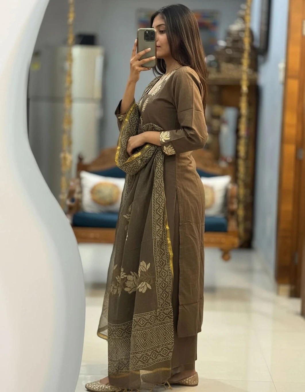Women Purple A-Line Kurta with Pant and Dupatta, Indian Plus Size Salwar kameez