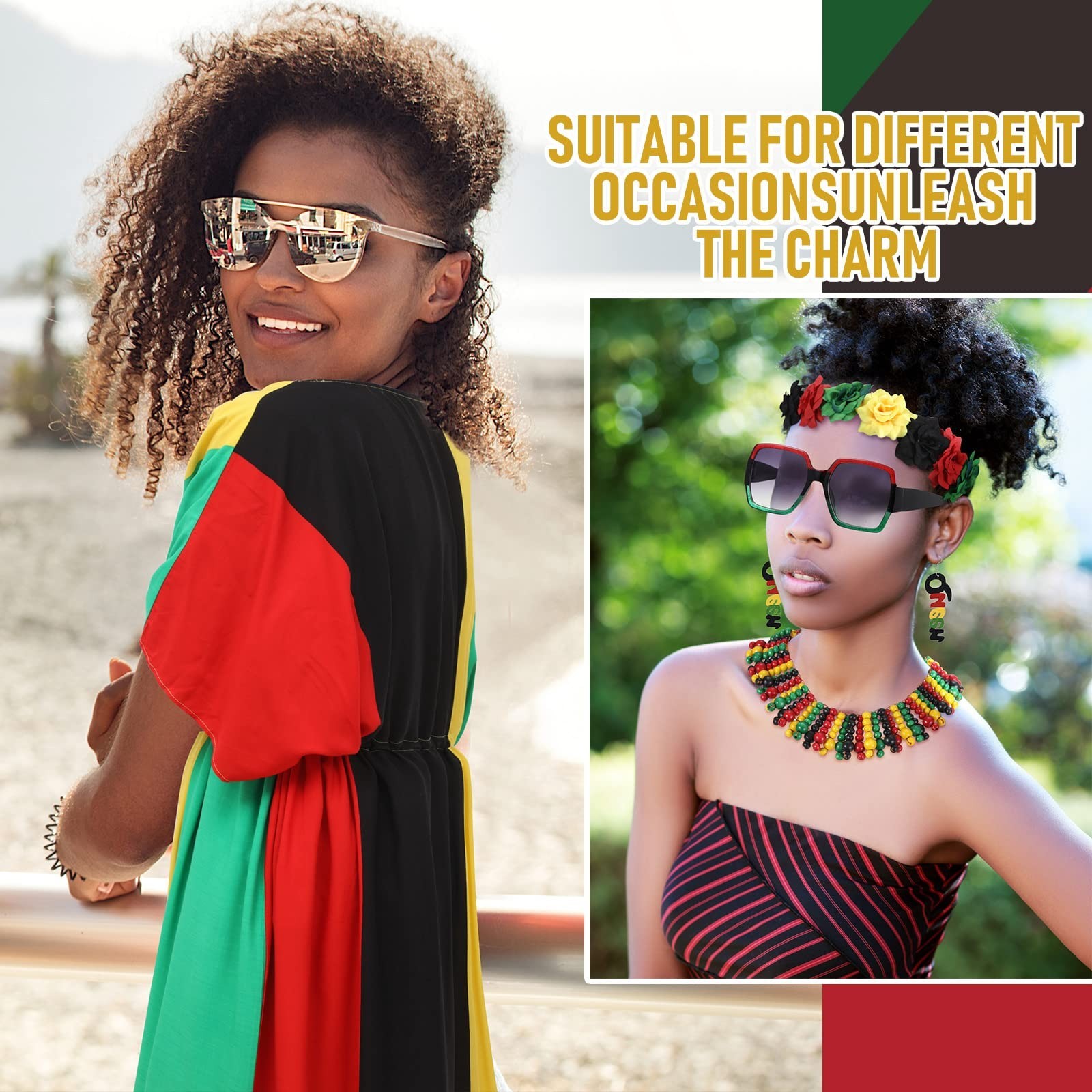 9 Pcs Women’s African Jamaican Accessories Set – Rasta Turban, Earrings, Necklac