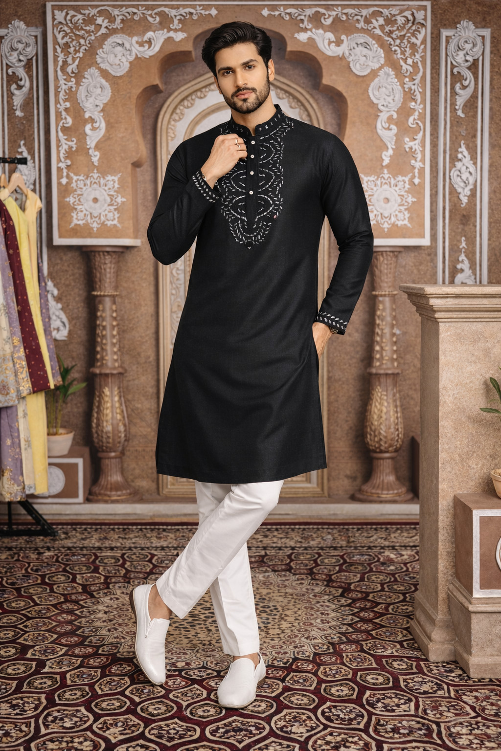 Men Kurta Set Pakistani Kurta Pyjama Indian Suits Sherwani Wedding Party Groom L