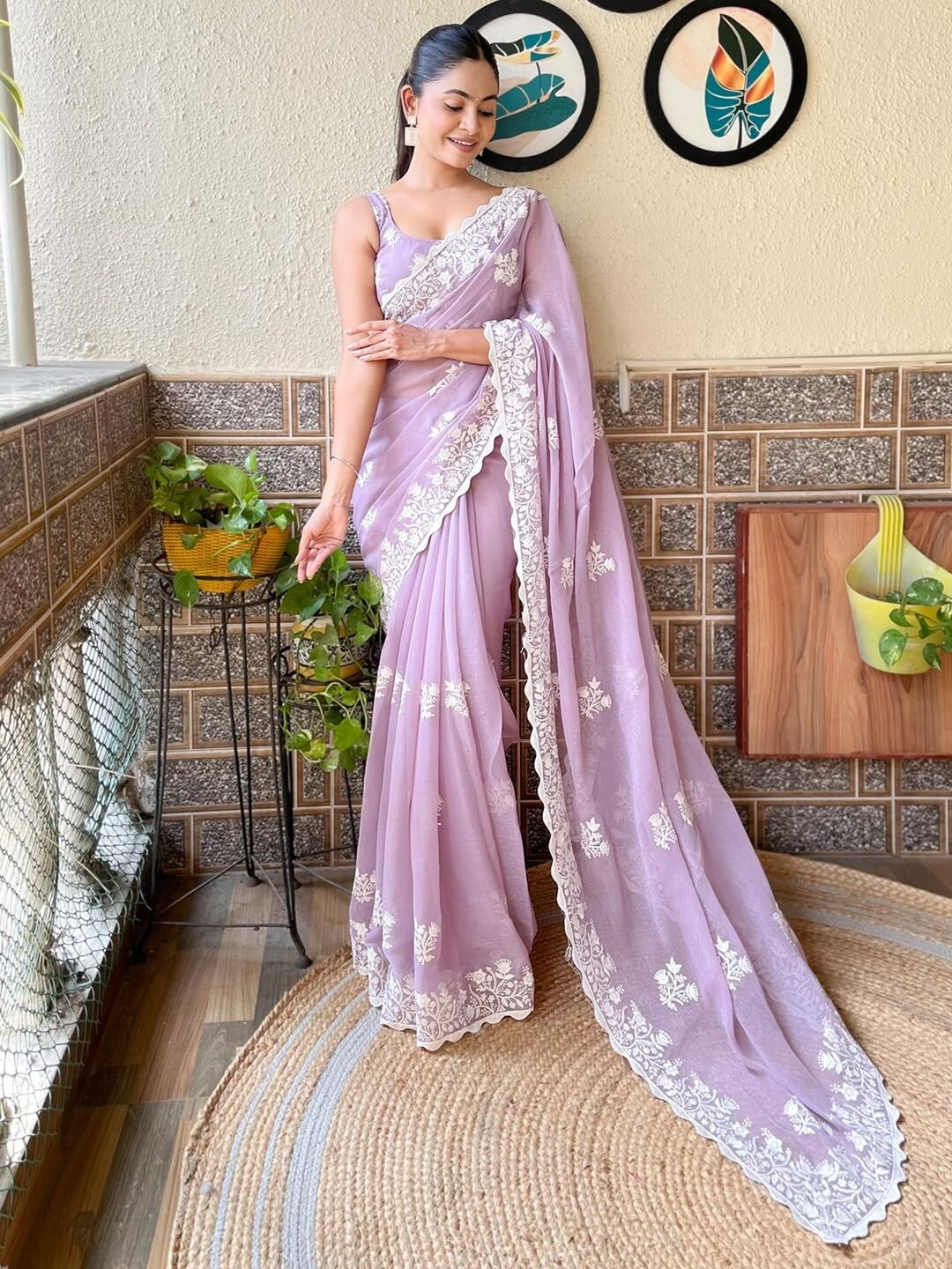 Women’s Multicolor Georgette Embroidered Saree With Blouse Piece