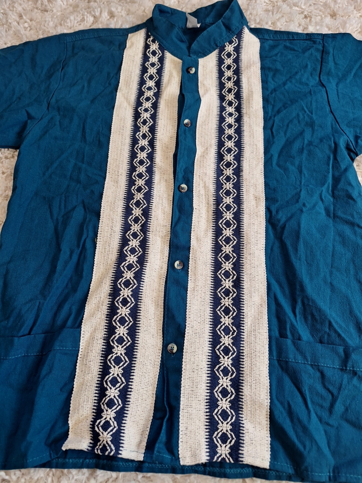 Blue Mexican Guayabera 100% Cotton Size CH / US Med Made In Mexico