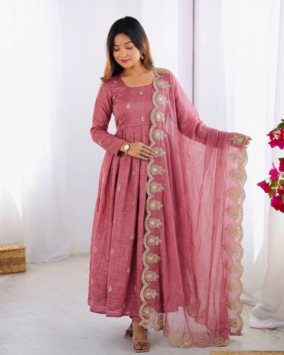 Indian Designer Gold Crush Silk Salwar Kameez With Dupatta For Wedding