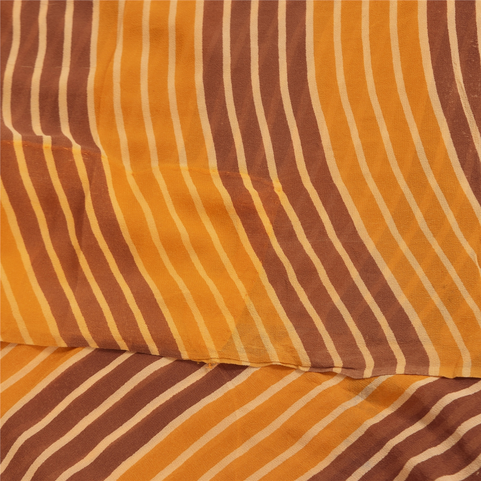 Sanskriti Vintage Sarees Yellow Pure Georgette Silk Print Sari 5+Yd Craft Fabric