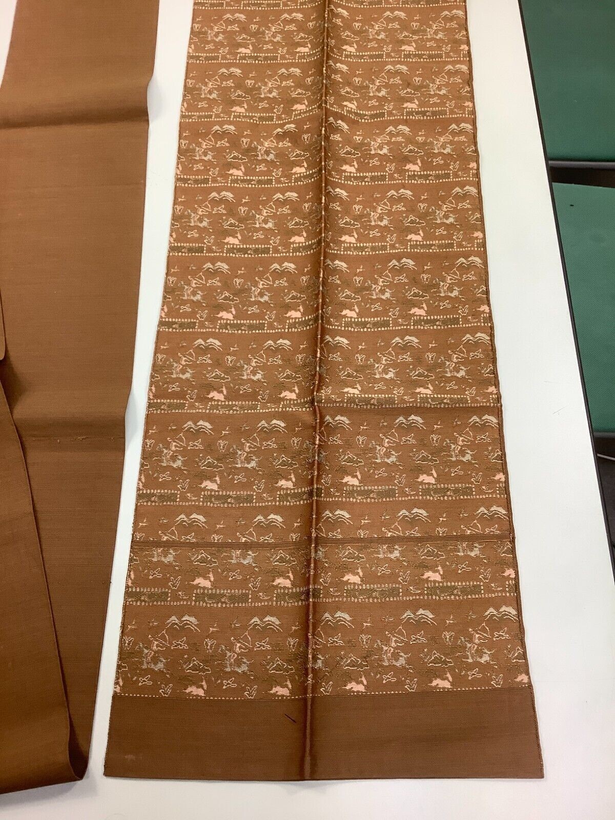 Japanese Vintage Kimono Nagoya Obi Silk Cloth Brown Animal 138.5ｘ30cm