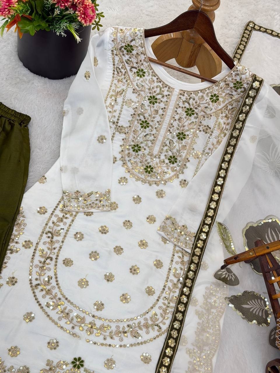 Presenting Designer Silk Kurta Palazzo With Tebby Organza Dupatta For Women