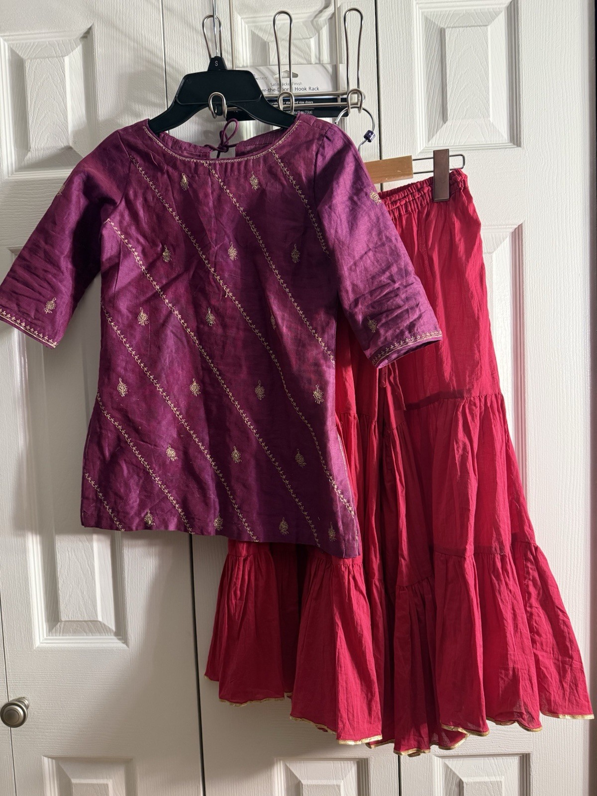 Fabindia Girls Kurta and Skirt Set Purple Red 6-8 YRS Cotton Silk Blend