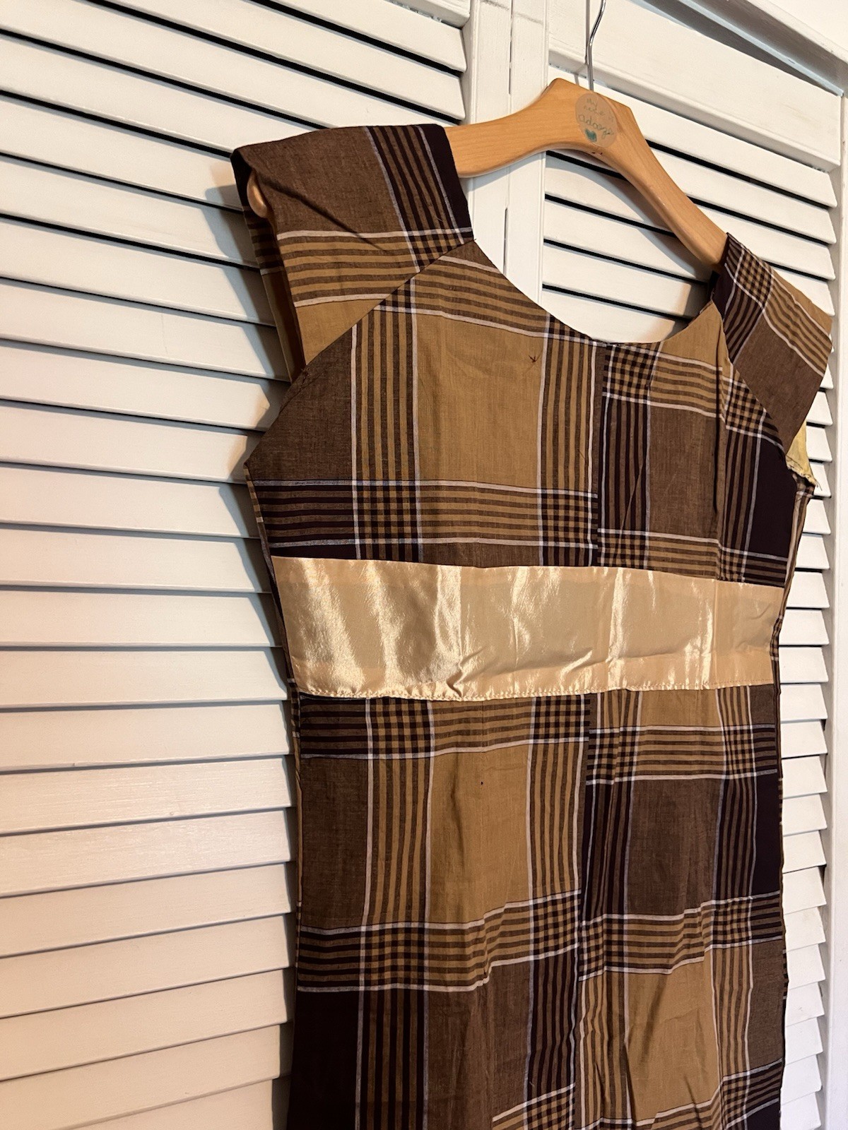 NIGERIAN AFRICAN Women’s Dress Size Small S Handmade Sleeveless Brown Plaid
