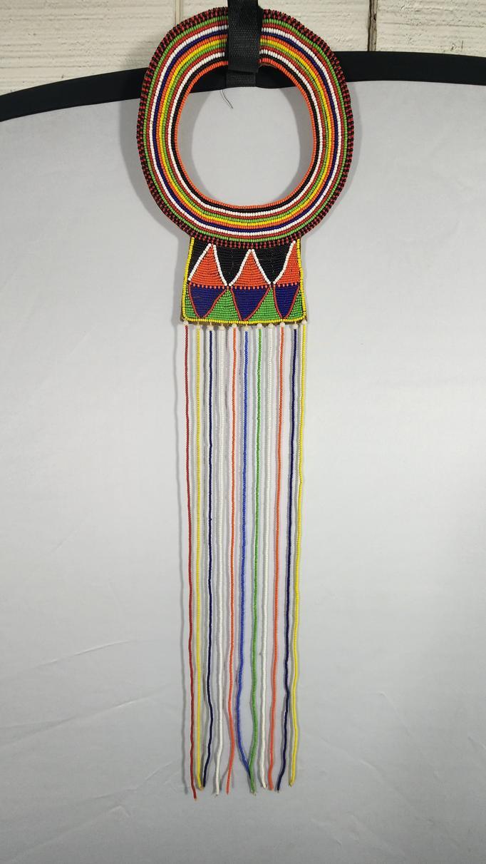 Maasai Tribal Beaded Leather Bib Collar Necklace – 8 1/4 x 5 1/4 in, Vintage