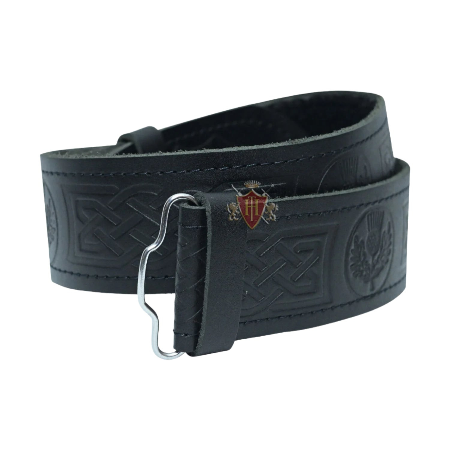 Scottish Flower and Celtic knot work Embossed Leather Kilt Belt