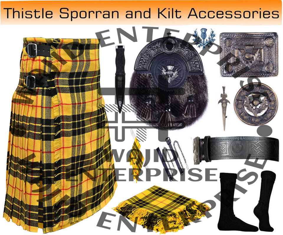 Scottish Men Handmade Macleod of Lewis Tartan 8 Yard KILT & Accessories Package