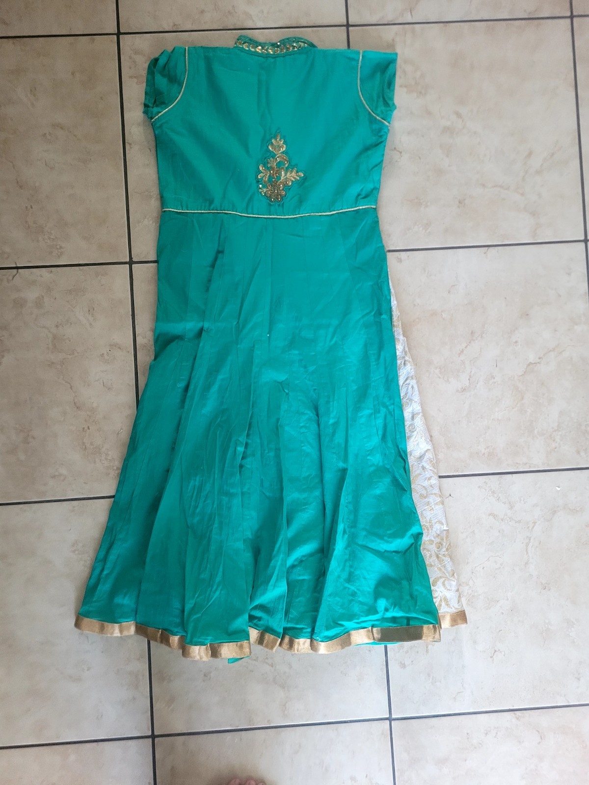 Girls Size 12-14 Turquoise Gold Embroidered Anarkali Ethnic Party Wedding Dress