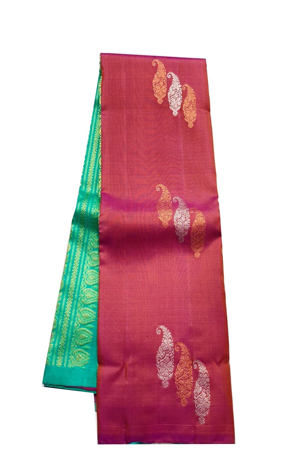 Brick Red Pink Dual Tone Handloom Kanjivaram Kanjeevaram Kanchipuram Silk Saree