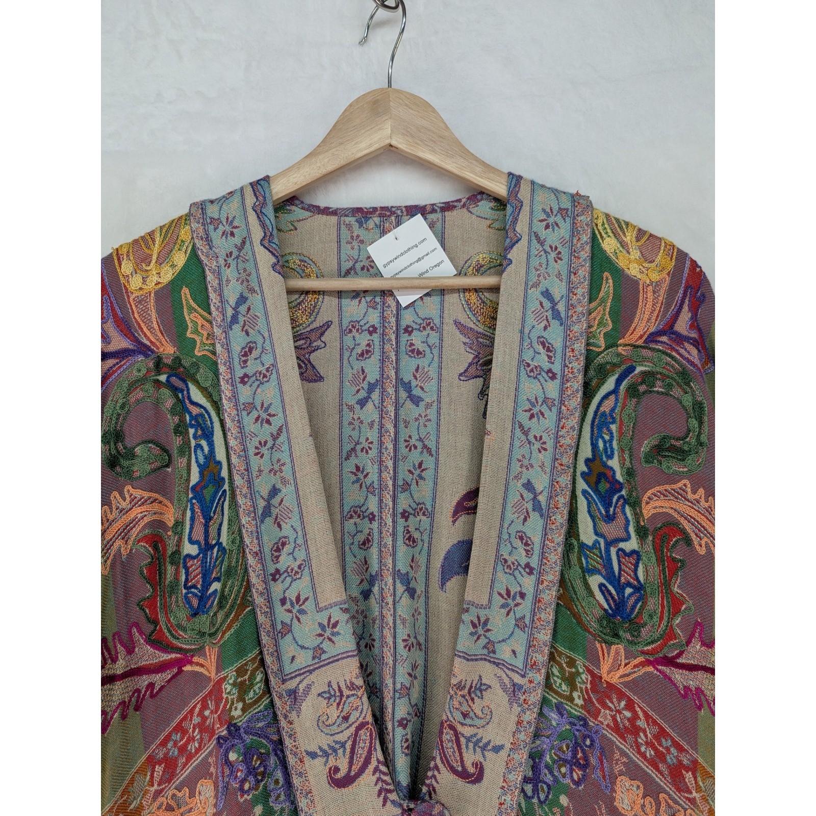 Gypsy Wind Patterns Bay Paisley Kimono Jacket Fringe Boho Multicolor Rayon OS