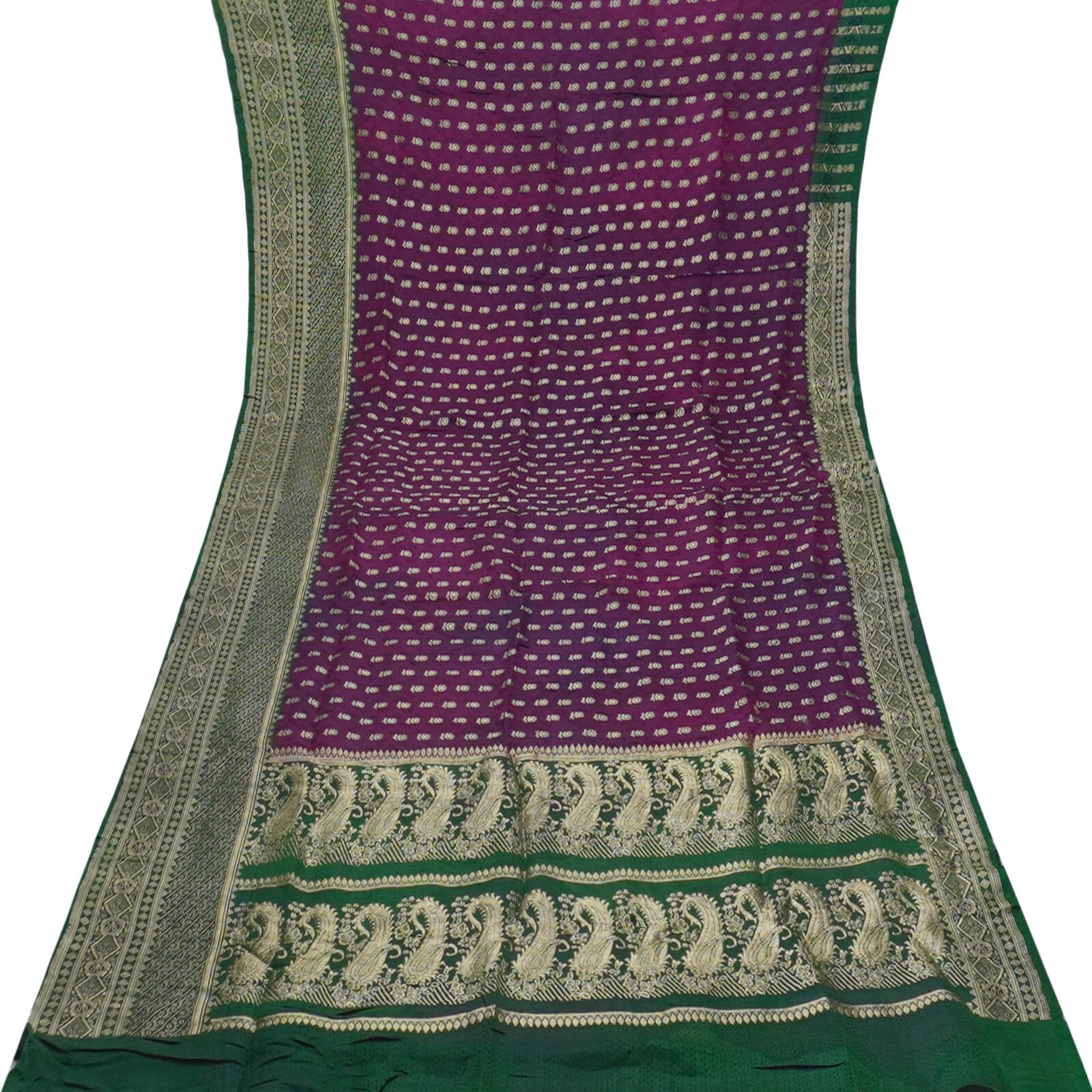Vintage Purple Saree 100% Pure Silk Banarasi Brocade Heavy Sari 4YD Craft Fabric
