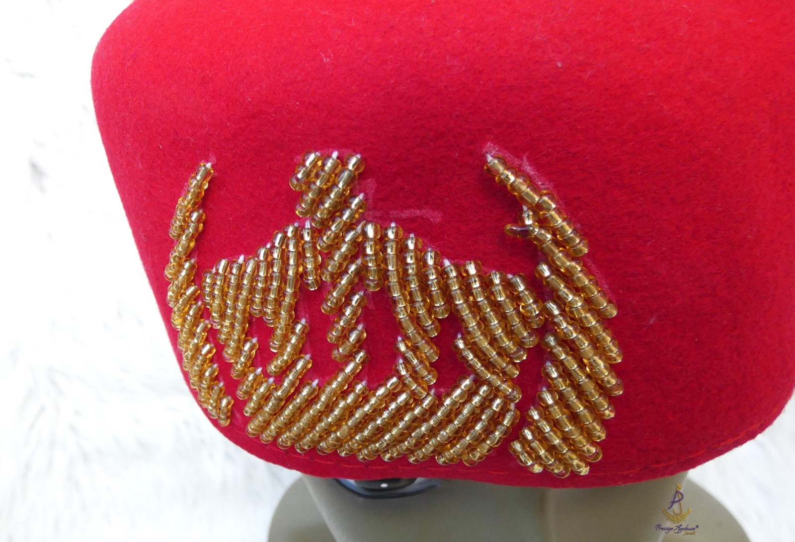 Igbo Edo Chieftaincy Ozo Red Hat | Nigerian Men’s Cap with Gold Embroidery