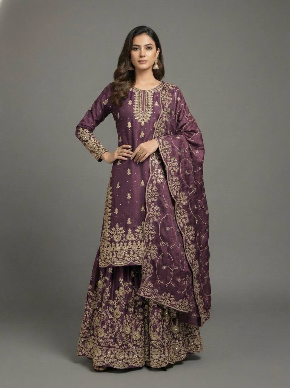 Presenting Designer Dusty Pink Pure Silk Top Palazzo With Wedding Wear