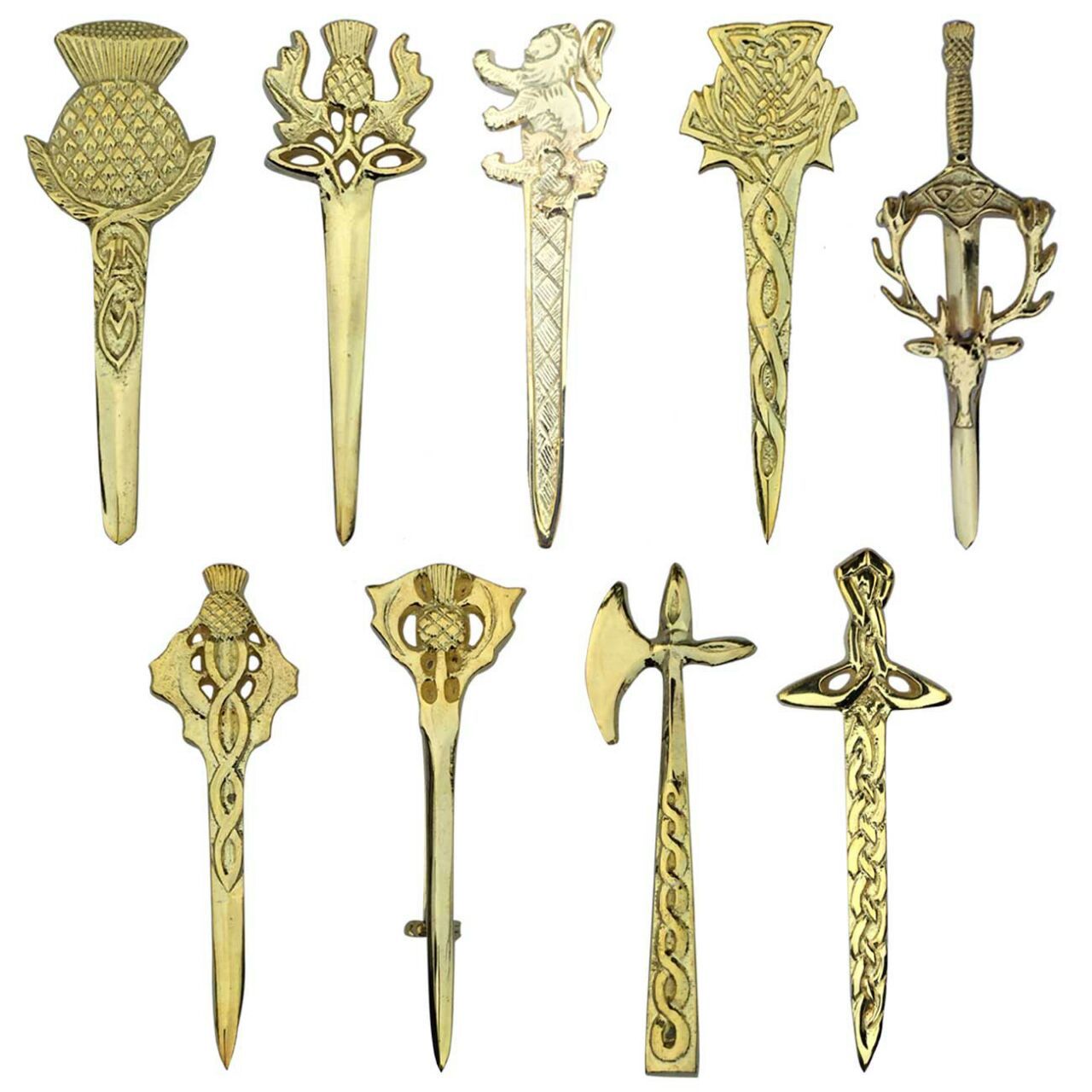 CC Scottish Kilt Pin Gold Plated 4″ Various Design/Highland Kilt Pins & Brooches