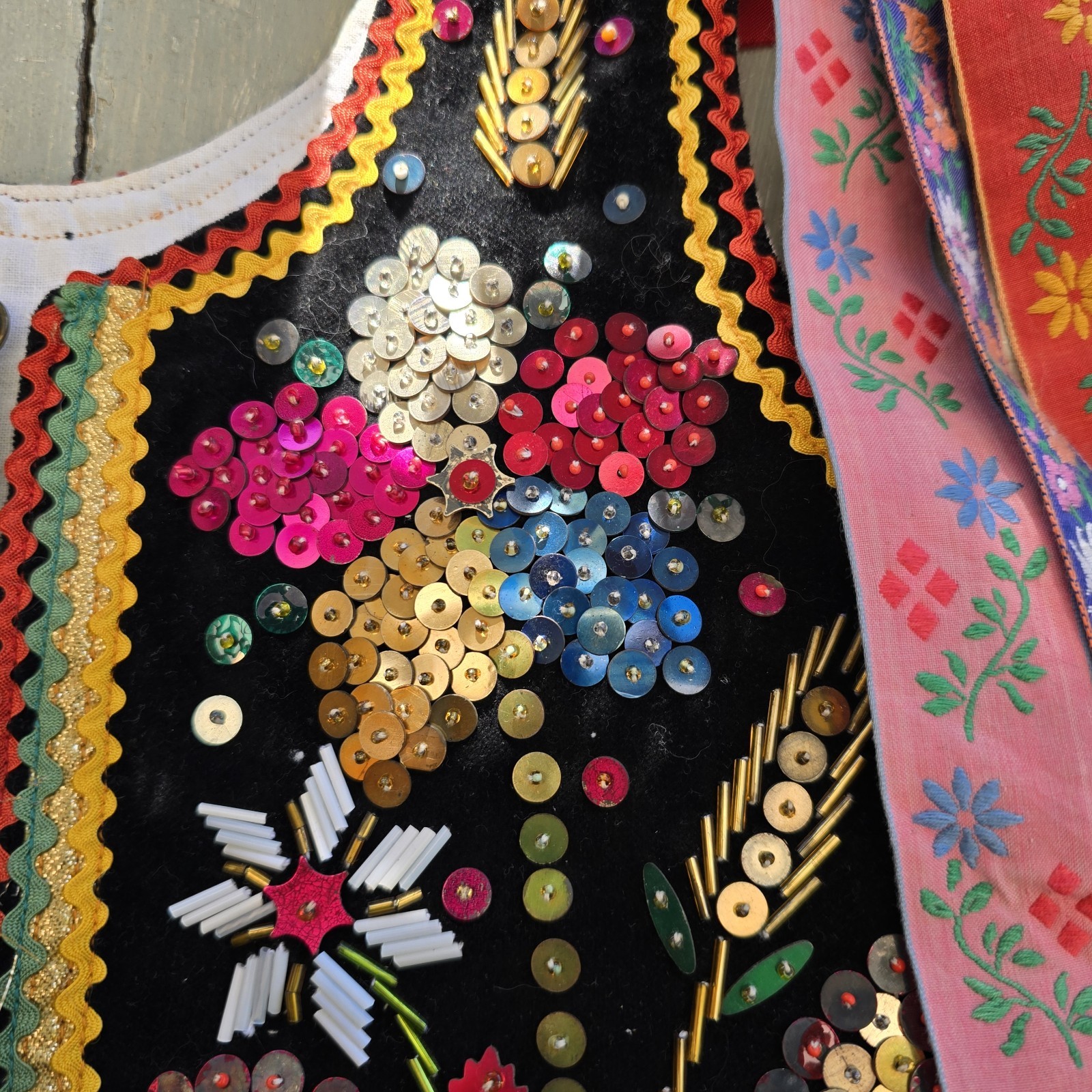 SMALL Vintage Polish European Velvet Beaded Sequins Polk Vest German Corset READ