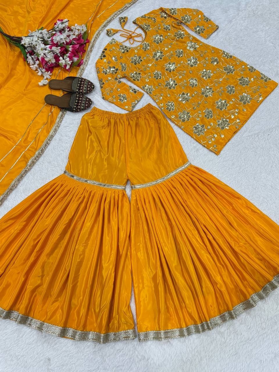 Function Wear Heavy Natural Crepe Top Palazzo With Dupatta For Women & Girls