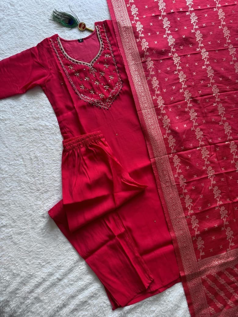 Indian Pakistani Chanderi Kurta Printed Kurti Designer Dress Women Tunic Tomato