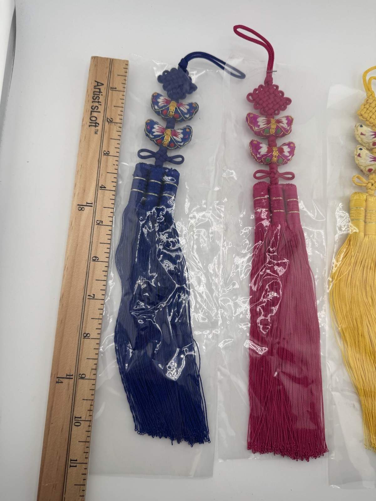 Vintage Korean Norigae Tassel 3 Piece Set pinkYellow & Blue Butterfly Embroidery