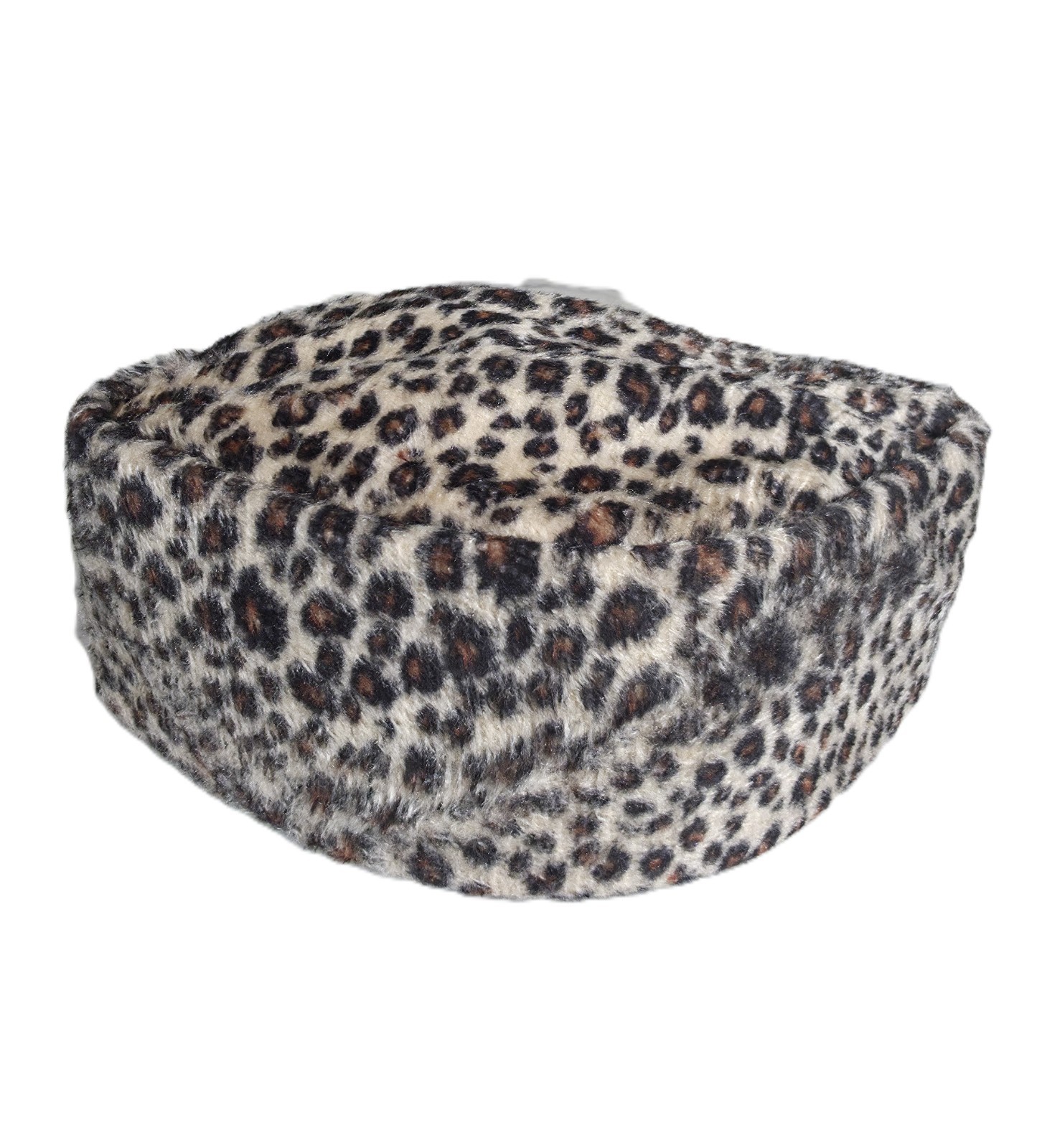Dense Leopard Animal Print Cap Luxury Faux Fur Foldable Pillbox Kufi Style Hat