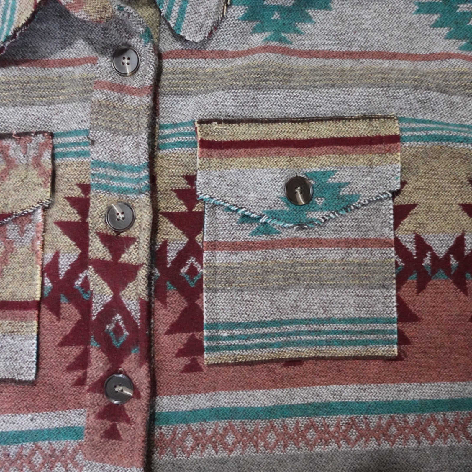 La Miel Women’s Multicolor Aztec Jacket Size S Oversized Boho Button Front