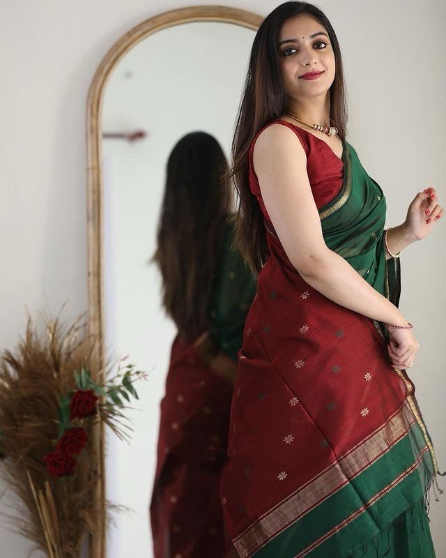 Soft Linen Cotton Saree Jacquard Wedding Party Wear Traditional Indian Sari