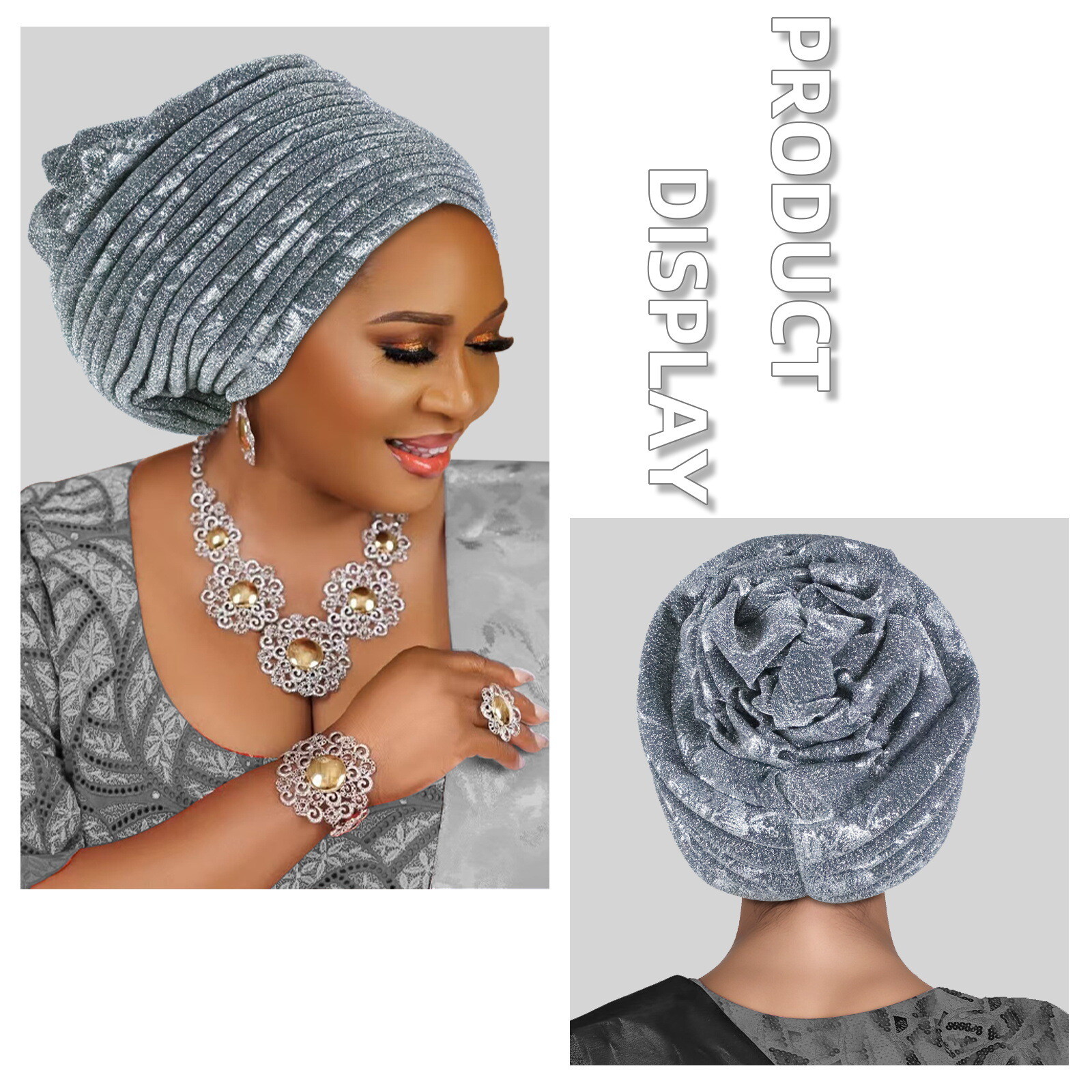 Nigerian African Women Pleated Head Cover Wrap Caps Islamic Bonnet Headwear Arab