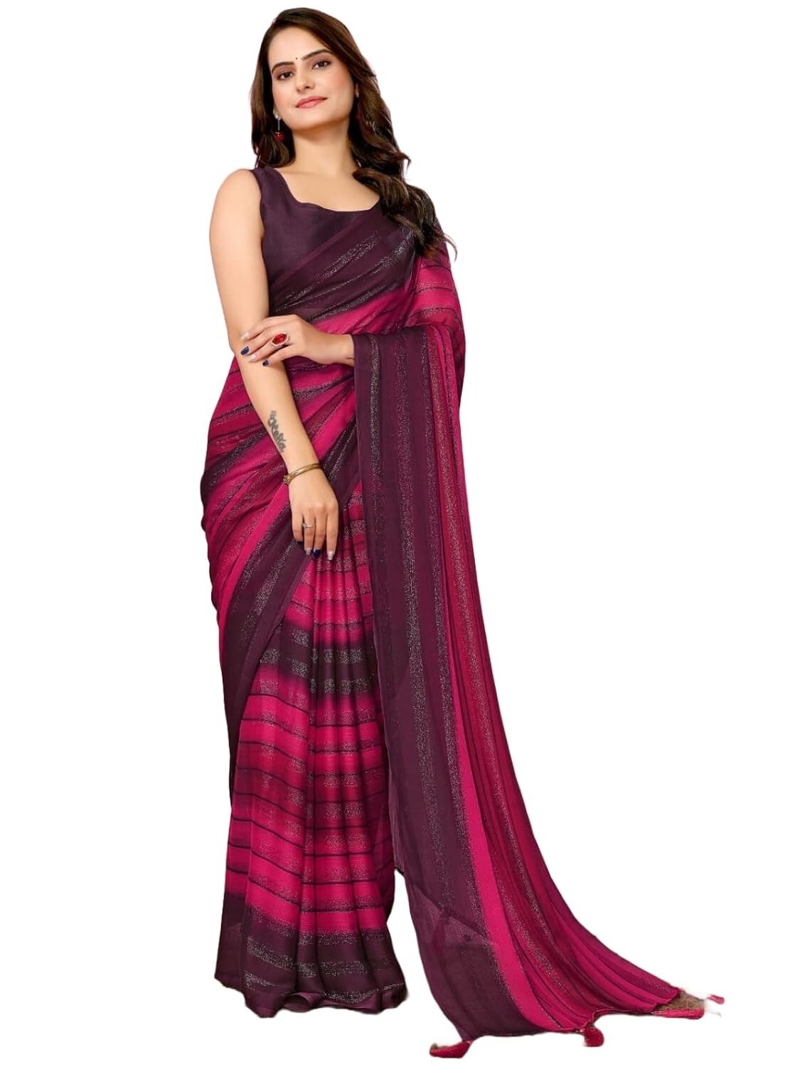 Elegant Moss Chiffon Ready-to-Wear Saree with Bangalori Satin Blouse
