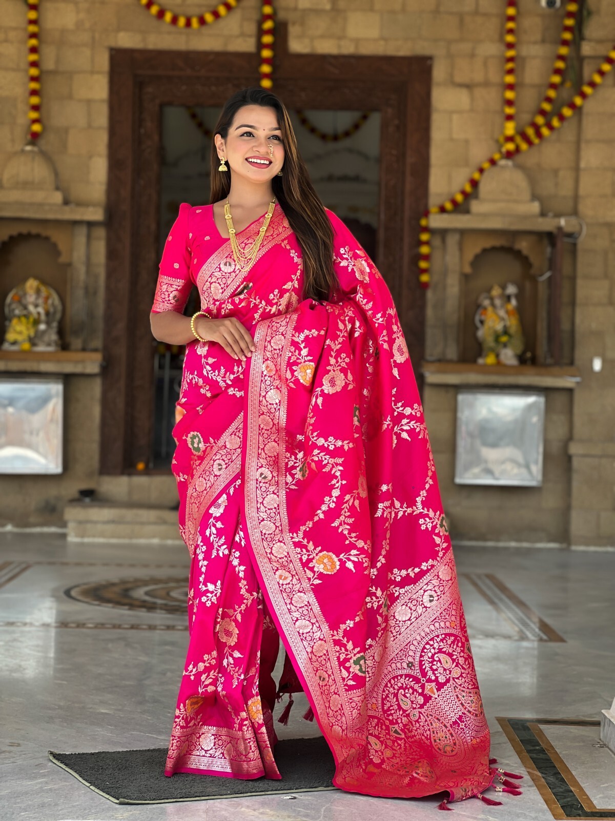 Women Sari Designer Meenakari Weaving Soft Banarasi Silk Indian Traditional Sari