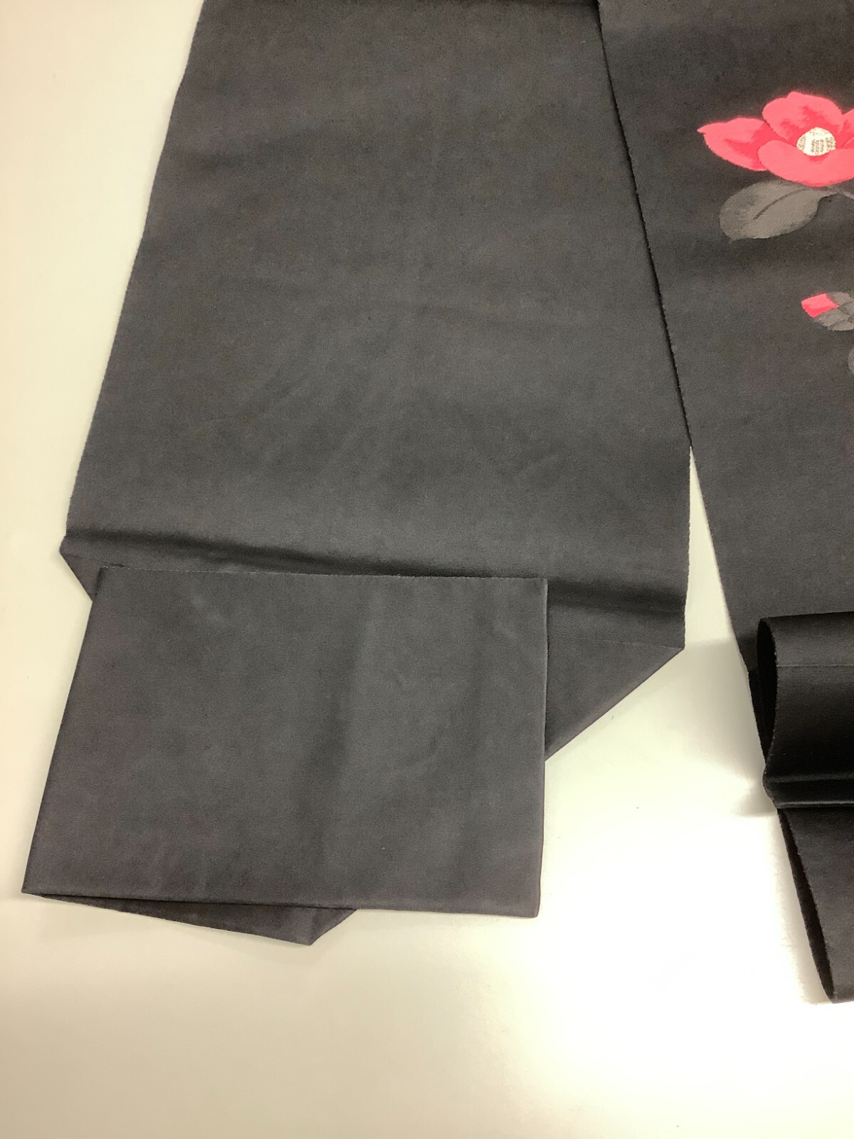 Japanese Vintage Kimono Nagoya Obi silk black embroidery flower 137.7×12.2in