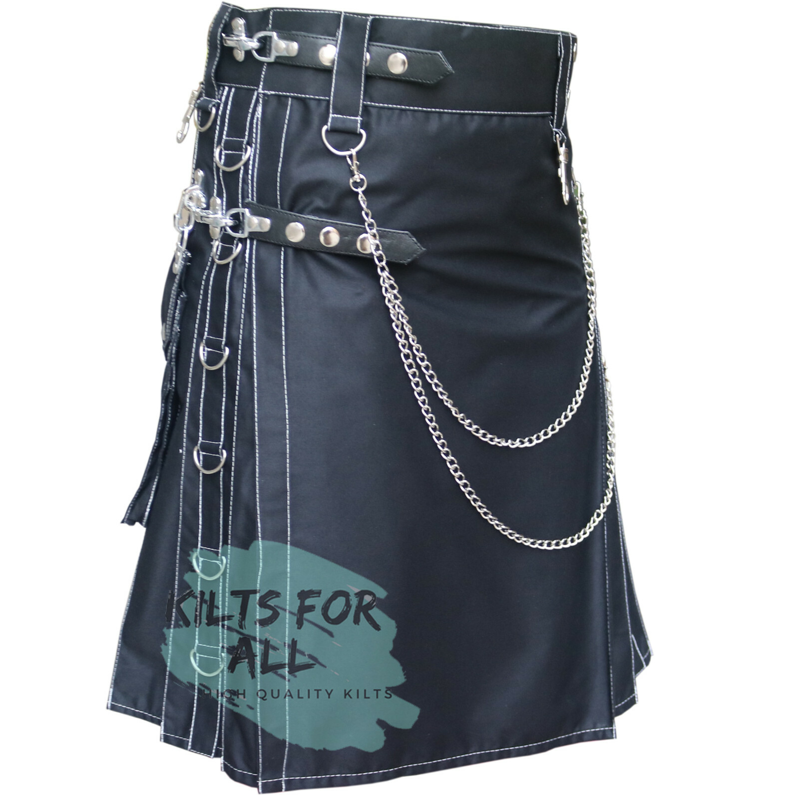 Black Stud Utility Kilt With White Thread – Kilts By US Seller