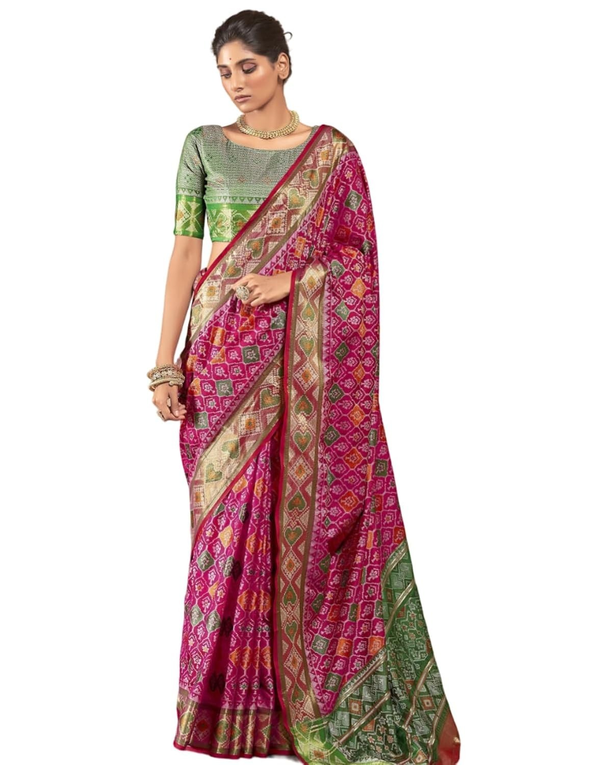 Women’s Patola silk saree with rich pallu Design & Blouse Piece