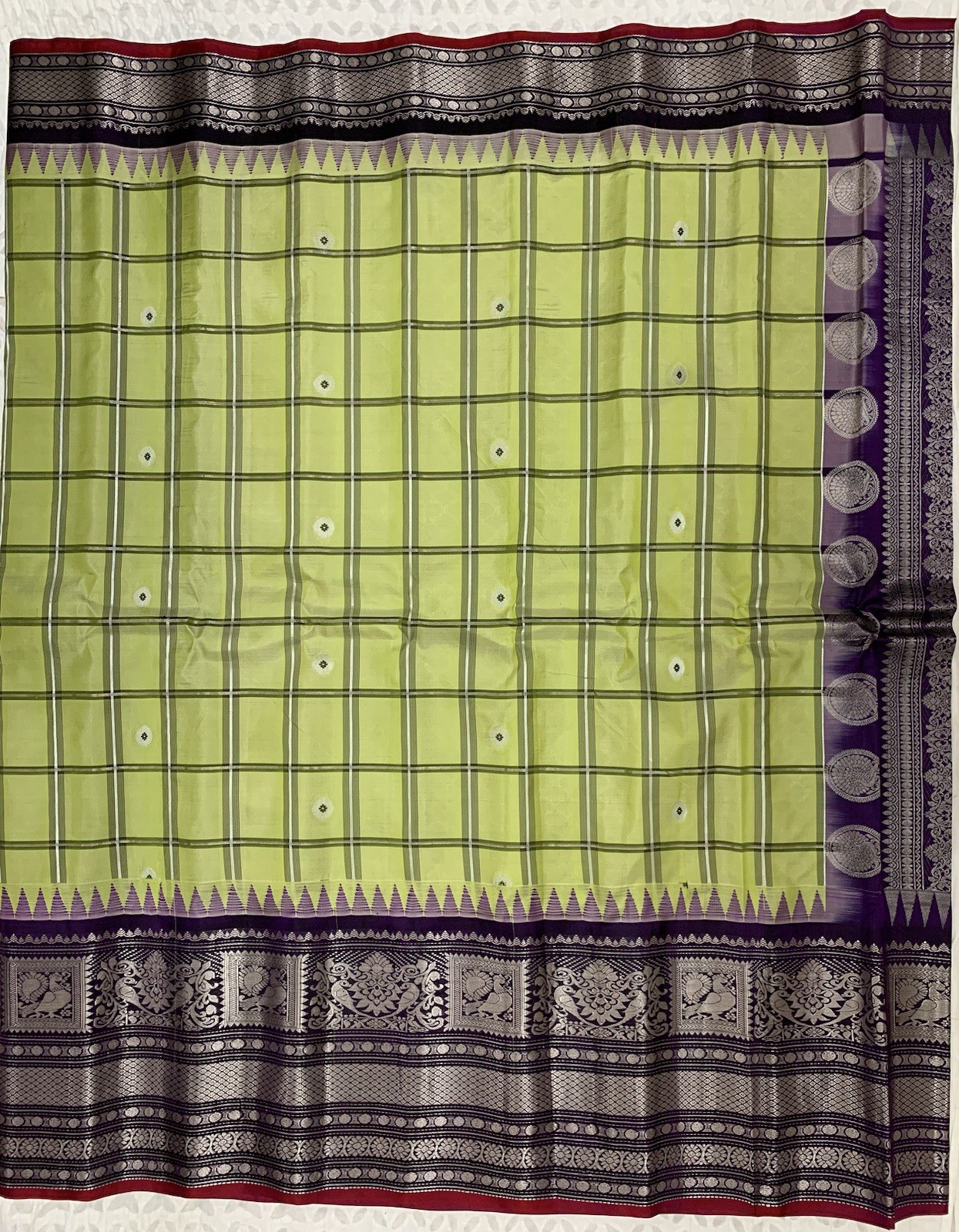 Lime Green and Purple Gadwal Silk Saree Sari wedding Partywear Bridal