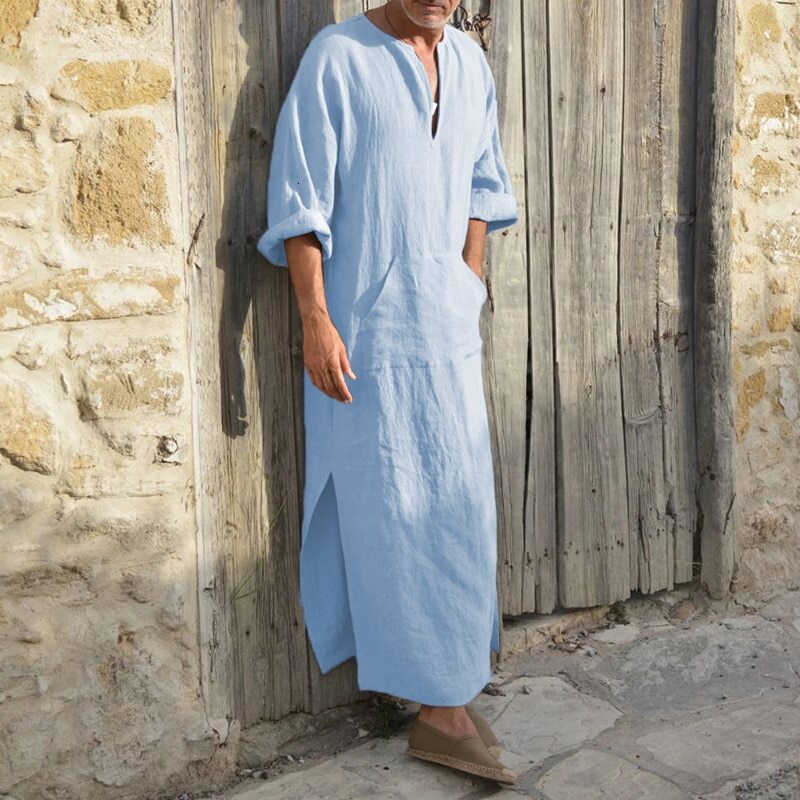 Linen Soft Robes Dubai Arabic Islamic Dress Clothing Islam Traditional Costumes