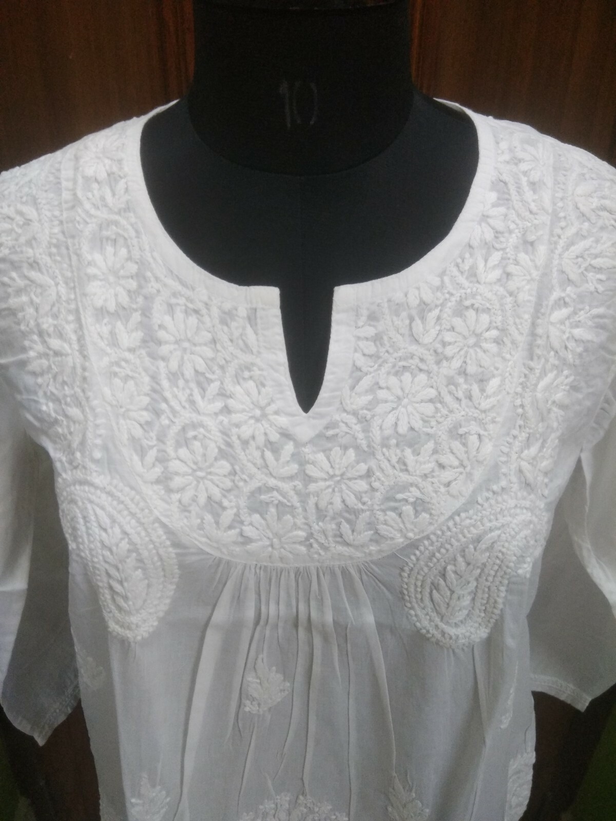 S 38″ BLOUSE 100% COTTON TOP TUNIC HANDMADE CHIKAN EMBROIDERY KURTA TOP KURTI